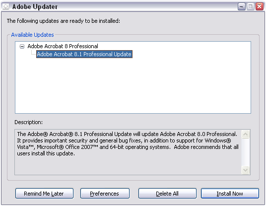 Acrobat 8.1 Update Screen