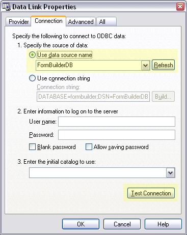 Data Link Properties Dialog